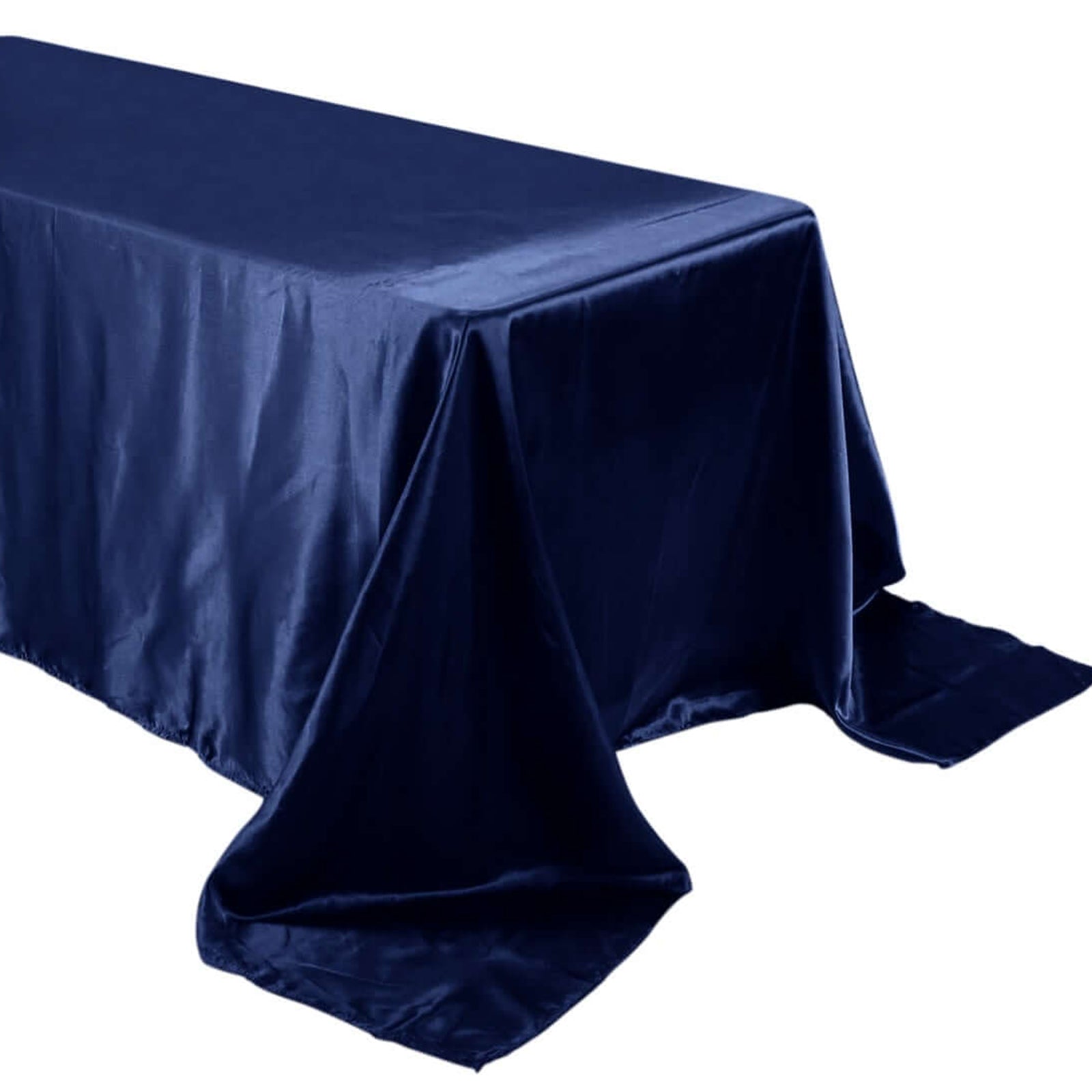 90 Inch x 132 Inch Navy Blue Rectangular Seamless Satin Tablecloth