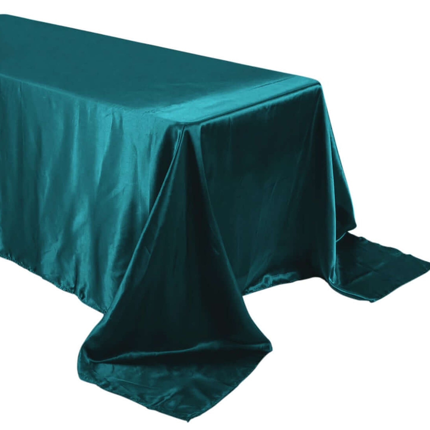 Satin Peacock Teal Rectangular Tablecloth 90x132 Inch Seamless