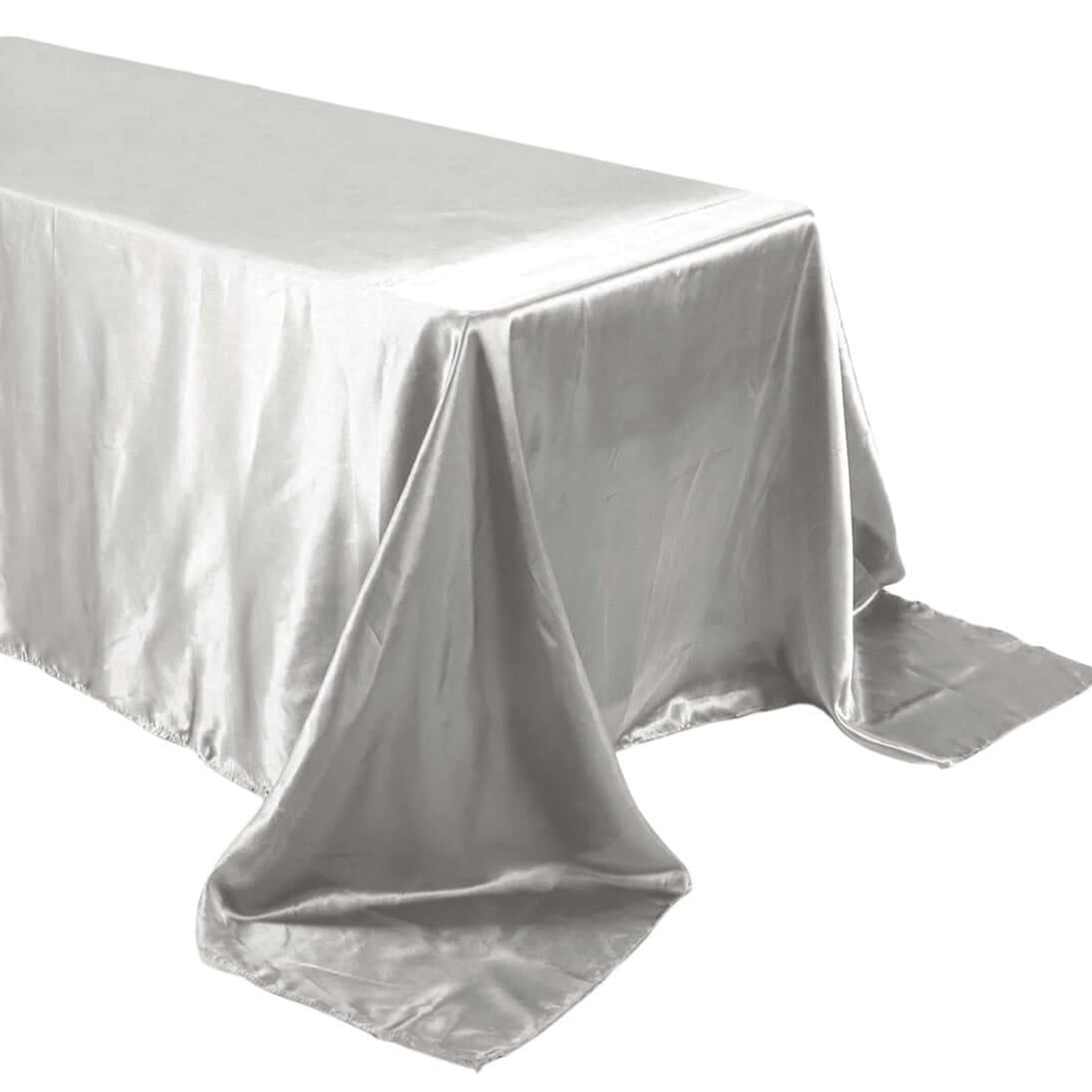 Silver Seamless Satin Rectangular Tablecloth 90 Inch x 132 Inch