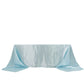 Light blue satin tablecloth for 8-foot table with floor-length drop.