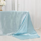 Light blue satin tablecloth draped elegantly over an 8-foot table.