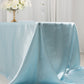 Light blue satin tablecloth for 8 foot table with floor-length drop.