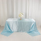 Light blue satin tablecloth for 8-foot table with floor-length drop.