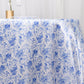 120" White Blue Seamless Satin Round Tablecloth in French Toile Floral Pattern, Wrinkle Resistant Tablecloth for 5 Foot Table With Floor-Length Drop