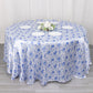 120" White Blue Seamless Satin Round Tablecloth in French Toile Floral Pattern, Wrinkle Resistant Tablecloth for 5 Foot Table With Floor-Length Drop