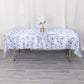 60"x102" White Blue Seamless Satin Rectangular Tablecloth in French Toile Floral Pattern, Wrinkle Resistant Tablecloth