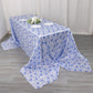 90"x156" White Blue Seamless Satin Rectangular Tablecloth in French Toile Floral Pattern, Wrinkle Resistant Tablecloth for 8 Foot Table With Floor-Length Drop