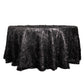 120" Black Metallic Premium Tinsel Shag Round Tablecloth, Shimmery Metallic Fringe Polyester Tablecloth