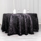 120" Black Metallic Premium Tinsel Shag Round Tablecloth, Shimmery Metallic Fringe Polyester Tablecloth