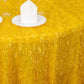 120" Metallic Gold Premium Tinsel Shag Round Tablecloth, Shimmery Metallic Fringe Polyester Tablecloth