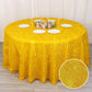 120" Metallic Gold Premium Tinsel Shag Round Tablecloth, Shimmery Metallic Fringe Polyester Tablecloth