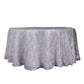 120" Metallic Silver Premium Tinsel Shag Round Tablecloth, Shimmery Metallic Fringe Polyester Tablecloth