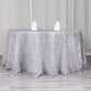 120" Metallic Silver Premium Tinsel Shag Round Tablecloth, Shimmery Metallic Fringe Polyester Tablecloth