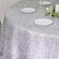 120" Metallic Silver Premium Tinsel Shag Round Tablecloth, Shimmery Metallic Fringe Polyester Tablecloth