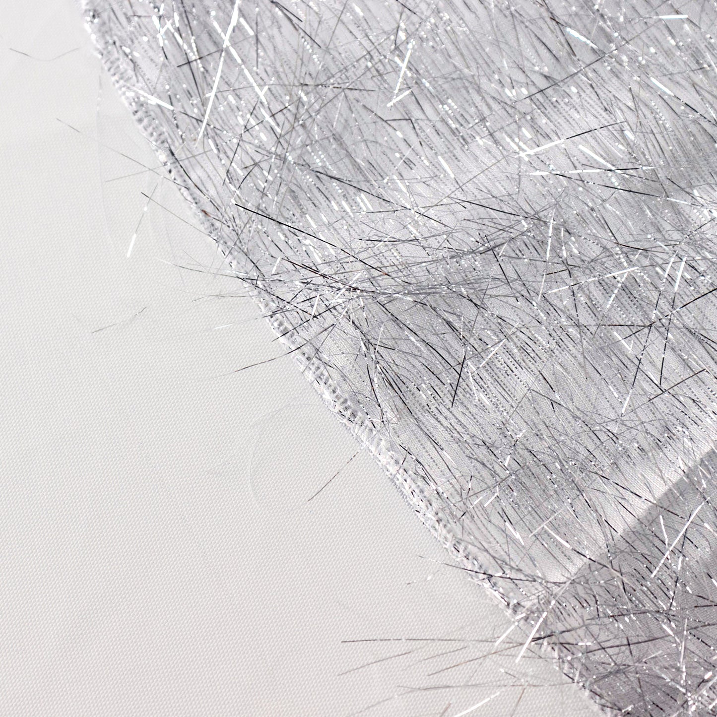 120" Metallic Silver Premium Tinsel Shag Round Tablecloth, Shimmery Metallic Fringe Polyester Tablecloth