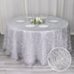 120" Metallic Silver Premium Tinsel Shag Round Tablecloth, Shimmery Metallic Fringe Polyester Tablecloth