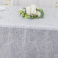 90"x156" Metallic Silver Premium Tinsel Shag Rectangular Tablecloth, Shimmery Metallic Fringe Polyester Tablecloth