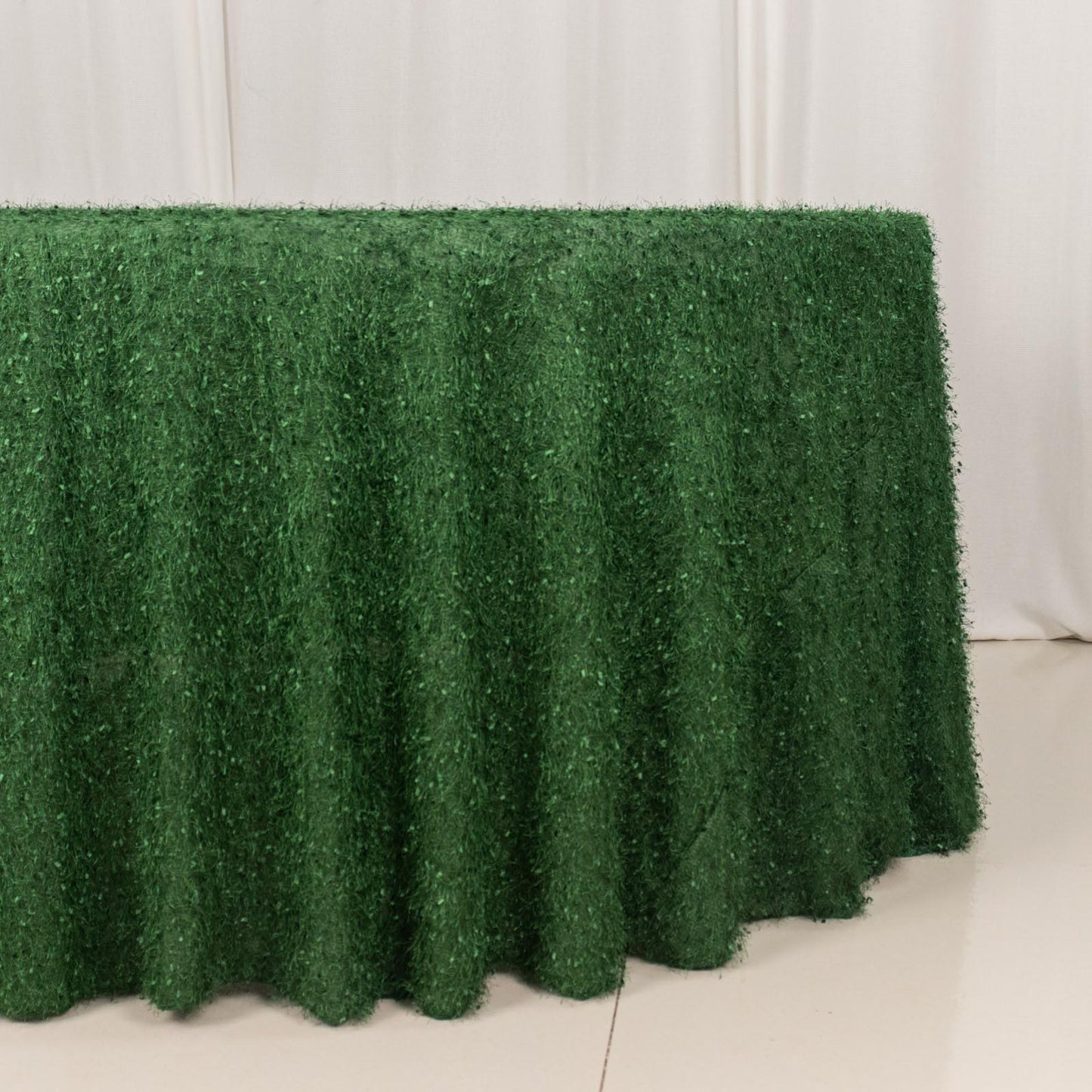 120" Green Fringe Shag Polyester Round Tablecloth