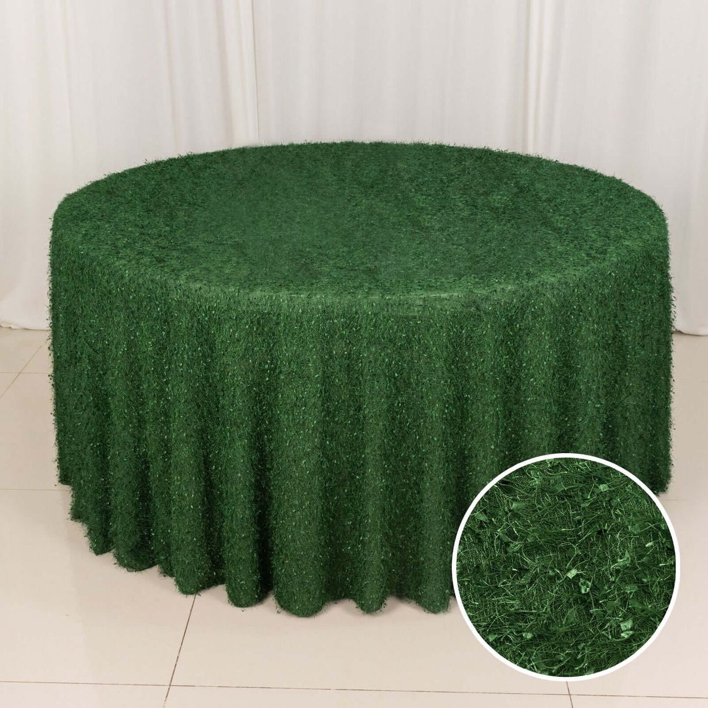120" Green Fringe Shag Polyester Round Tablecloth