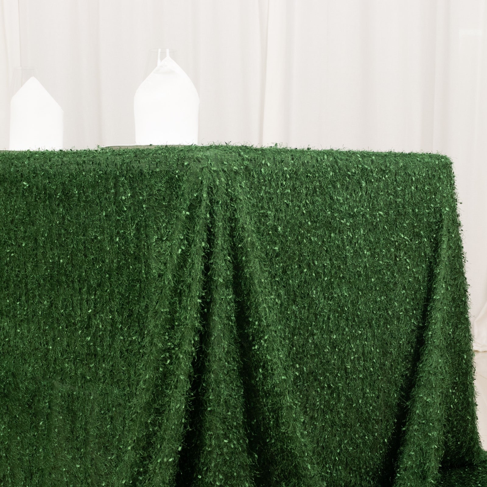 90"x156" green fringe shag polyester rectangular tablecloth