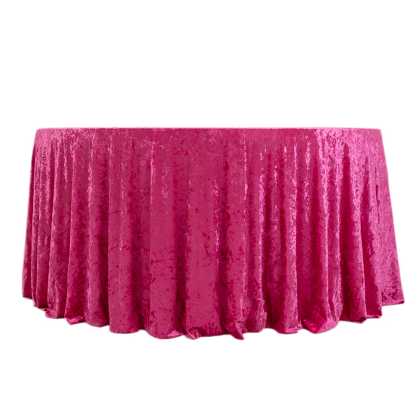 120" Fuchsia Premium Crushed Velvet Round Tablecloth for 5 Foot Table With Floor-Length Drop