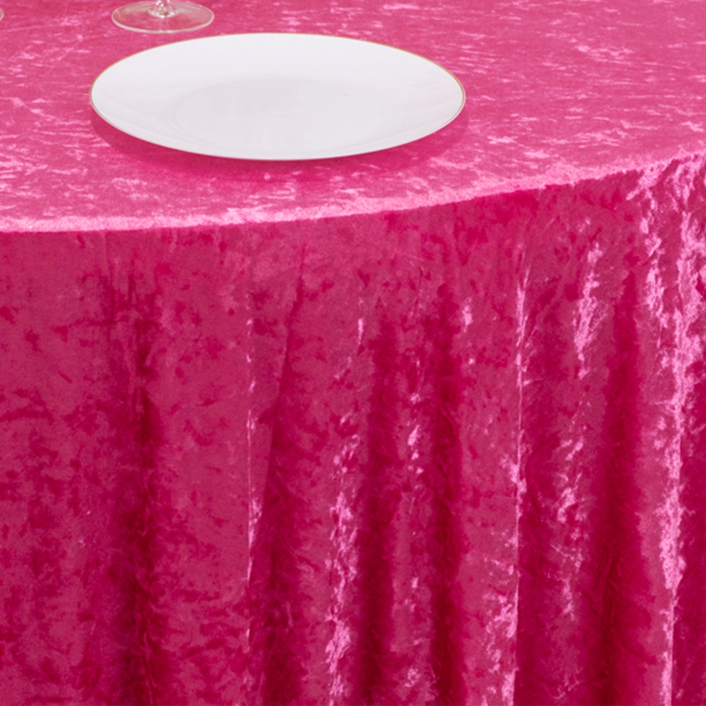 120" Fuchsia Premium Crushed Velvet Round Tablecloth for 5 Foot Table With Floor-Length Drop