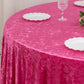 120" Fuchsia Premium Crushed Velvet Round Tablecloth for 5 Foot Table With Floor-Length Drop