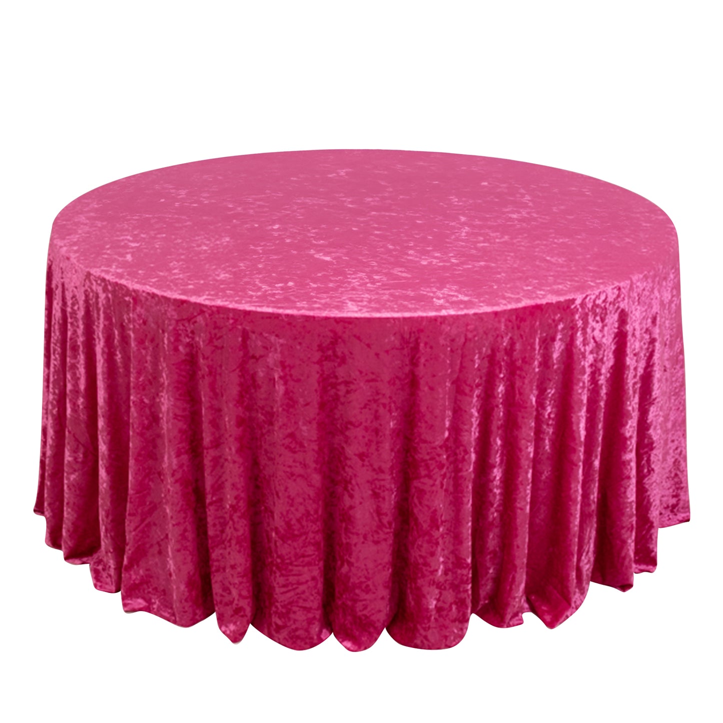 120" Fuchsia Premium Crushed Velvet Round Tablecloth for 5 Foot Table With Floor-Length Drop