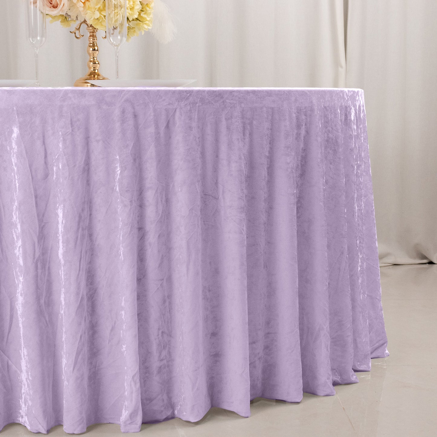 Premium Crushed Velvet 120" Round Tablecloth Lavender Lilac - Reusable Soft & Stylish Seamless Table