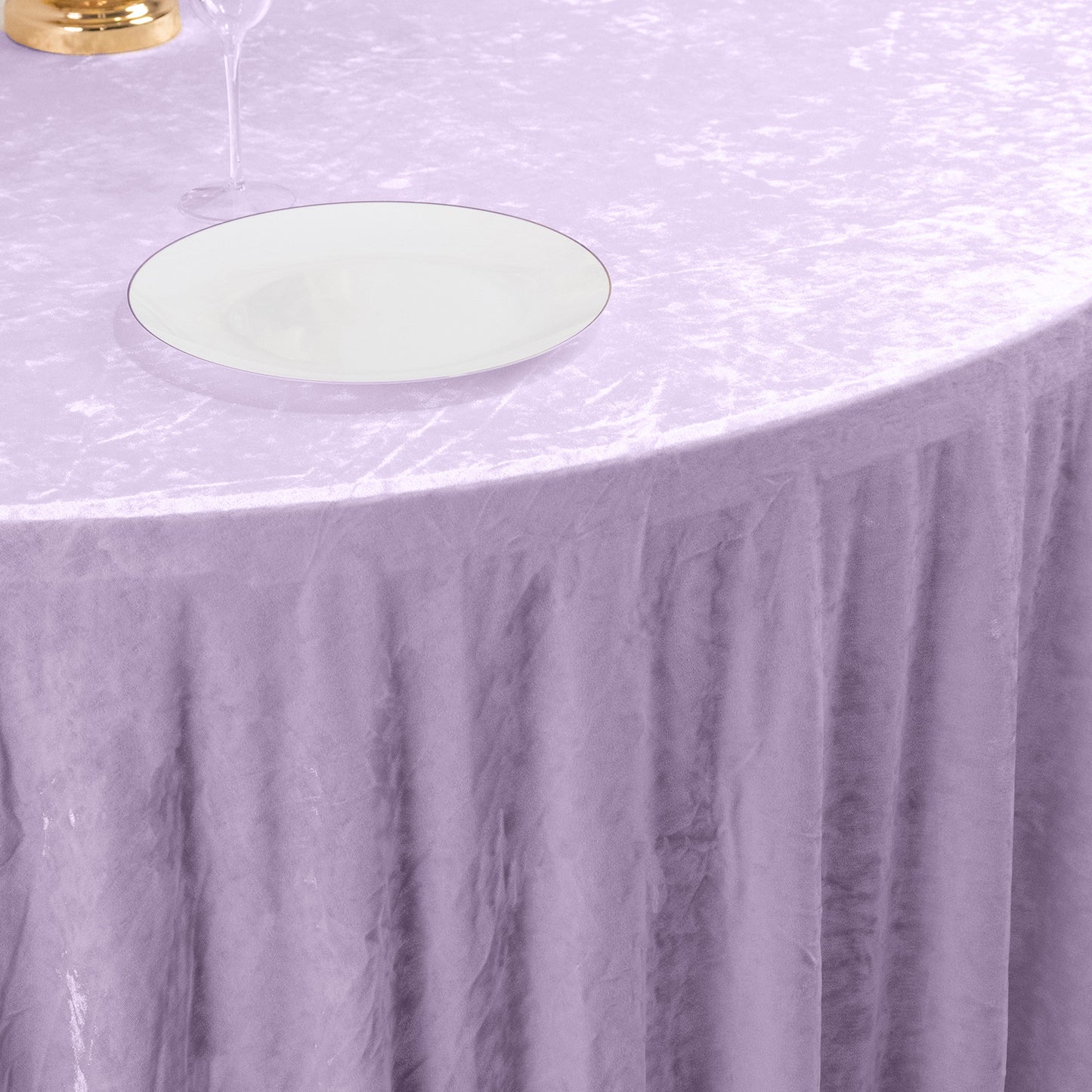 Premium Crushed Velvet 120" Round Tablecloth Lavender Lilac - Reusable Soft & Stylish Seamless Table