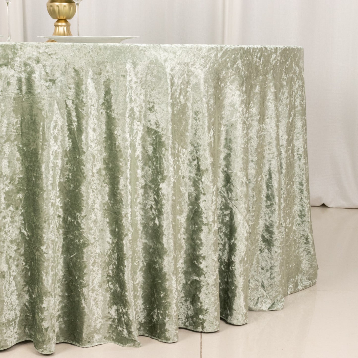 120" Sage Green Premium Crushed Velvet Round Tablecloth