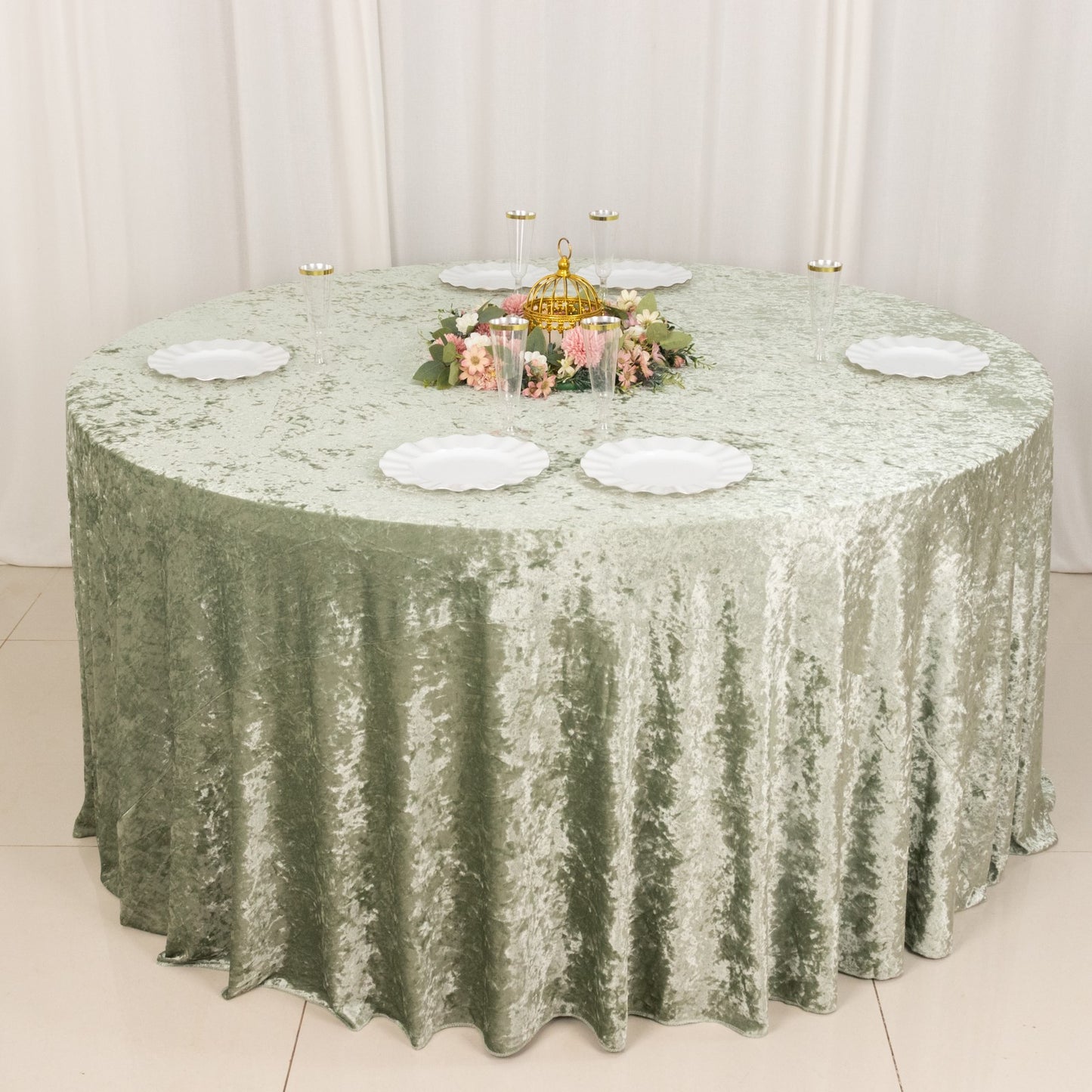 120" Sage Green Premium Crushed Velvet Round Tablecloth