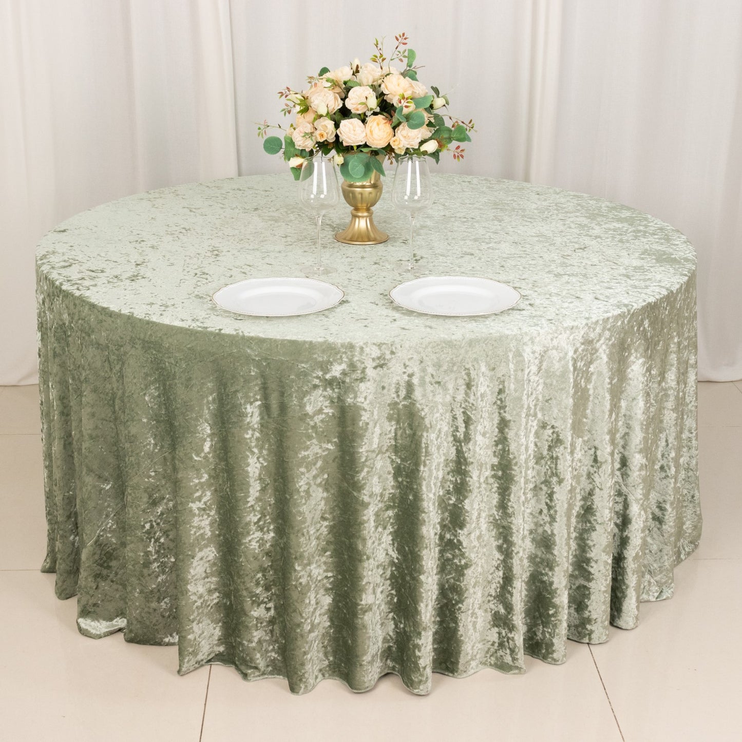 120" Sage Green Premium Crushed Velvet Round Tablecloth