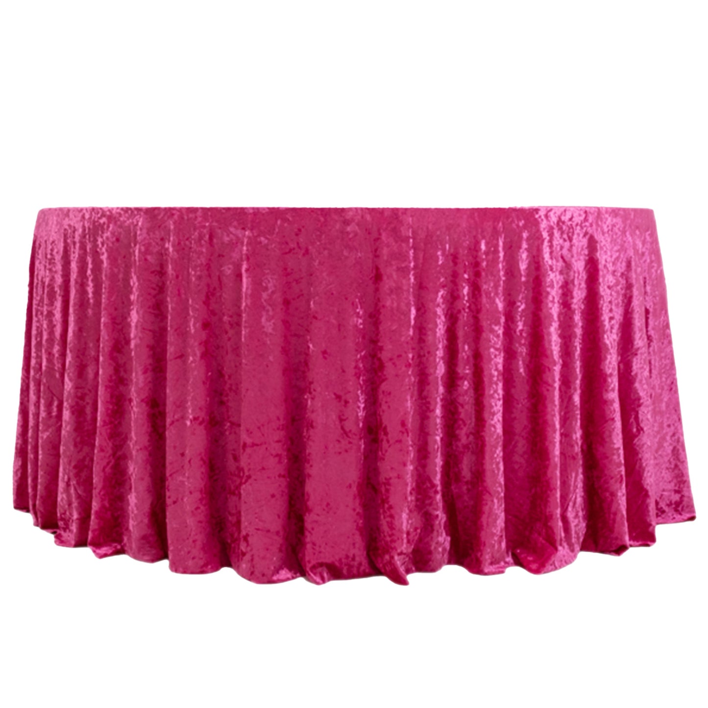 Premium Crushed 132" Round Velvet Tablecloth Fuchsia - Wrinkle-Resistant Seamless Table Cover