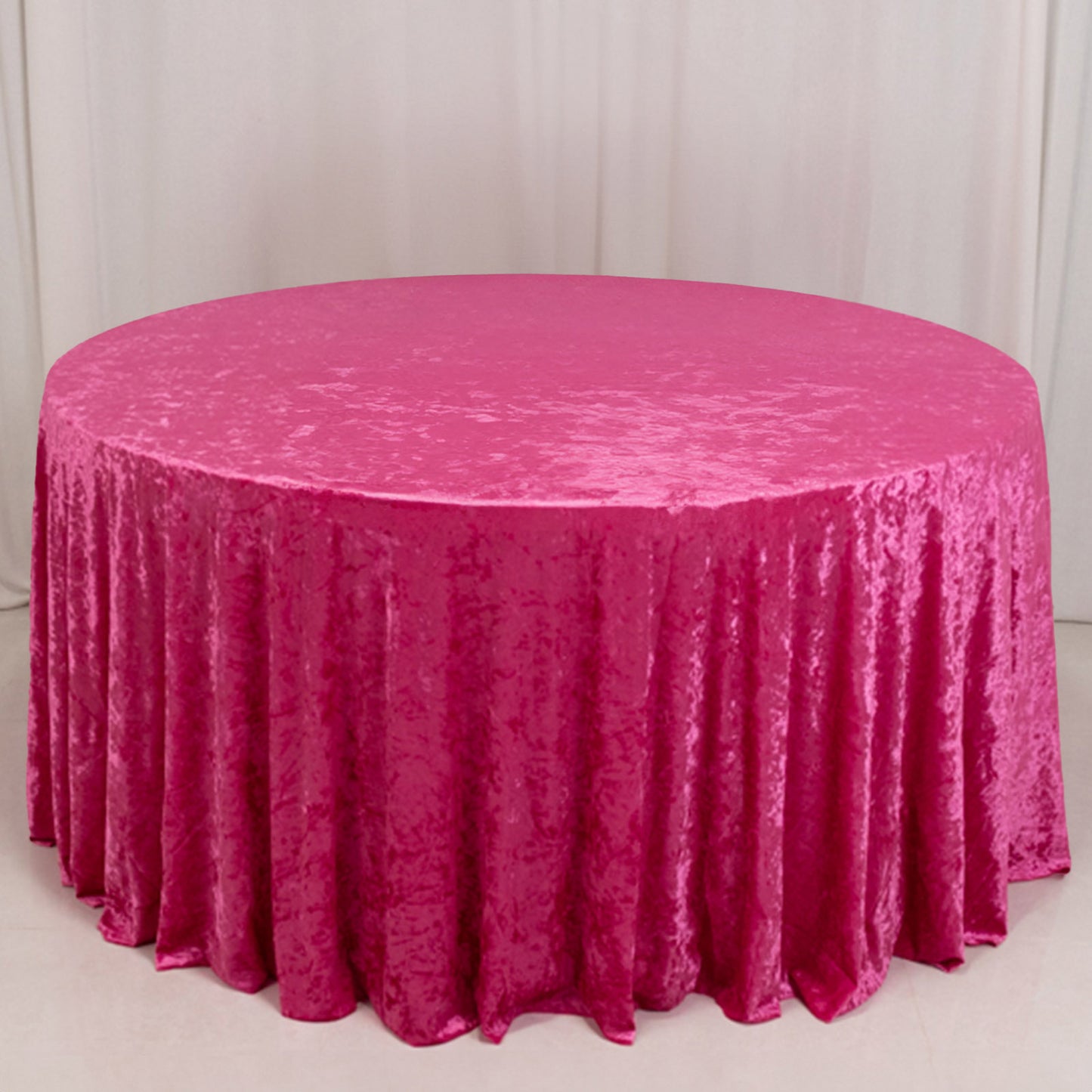 Premium Crushed 132" Round Velvet Tablecloth Fuchsia - Wrinkle-Resistant Seamless Table Cover