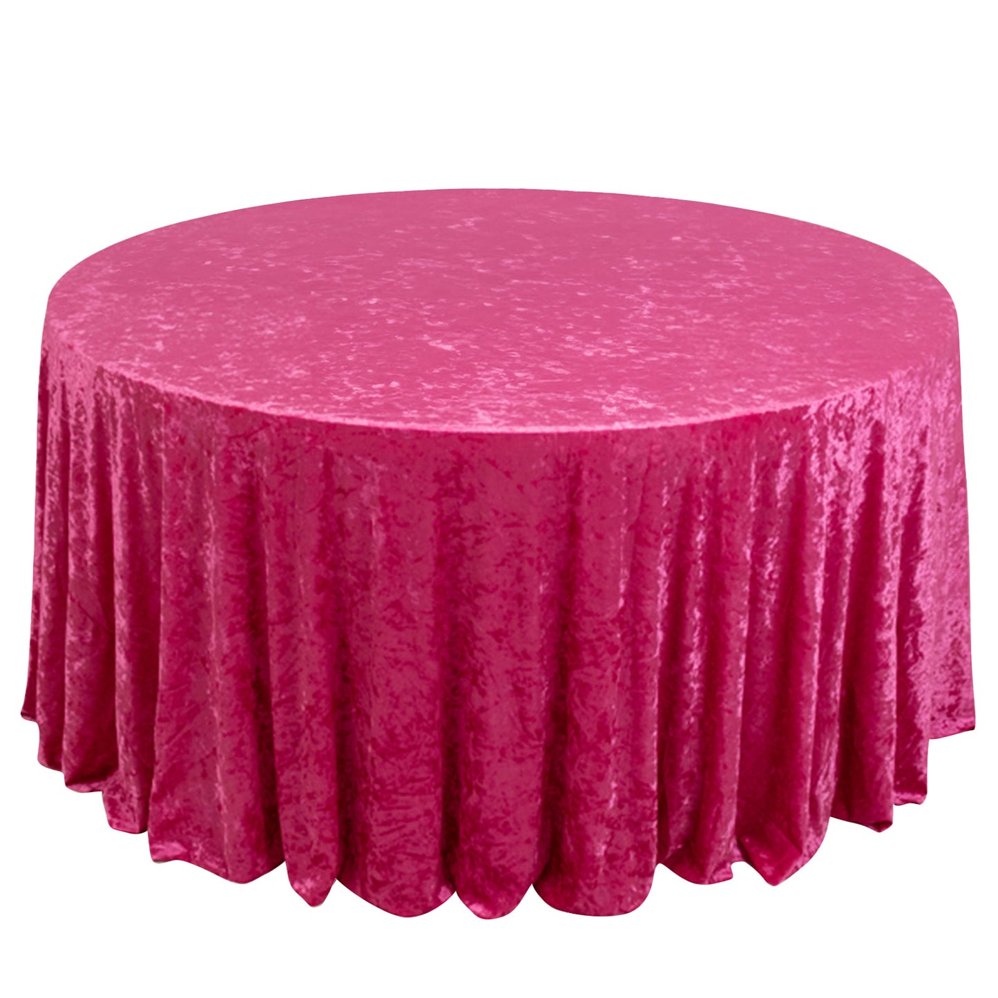 Premium Crushed 132" Round Velvet Tablecloth Fuchsia - Wrinkle-Resistant Seamless Table Cover