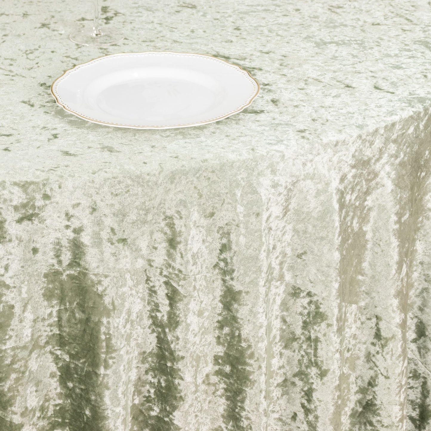Premium Crushed 132" Round Velvet Tablecloth Sage Green - Wrinkle-Resistant Seamless Table Cover