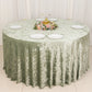 Premium Crushed 132" Round Velvet Tablecloth Sage Green - Wrinkle-Resistant Seamless Table Cover