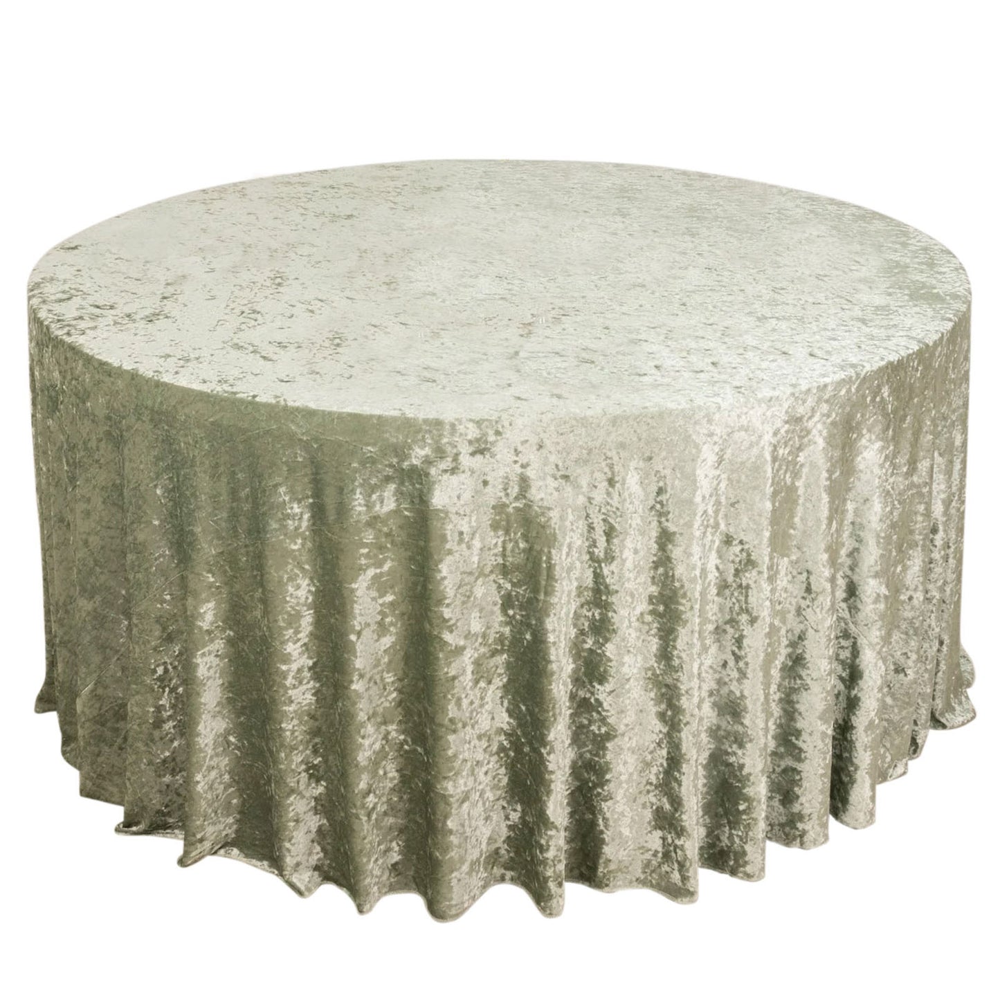 Premium Crushed 132" Round Velvet Tablecloth Sage Green - Wrinkle-Resistant Seamless Table Cover