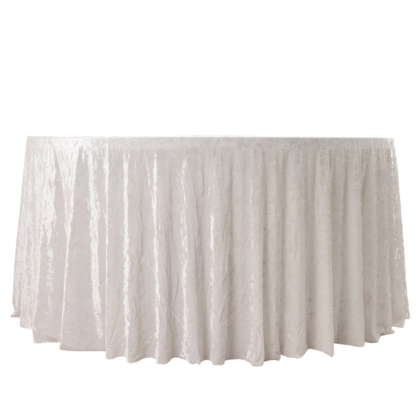Premium Crushed 132" Round Velvet Tablecloth White - Wrinkle-Resistant Seamless Table Cover