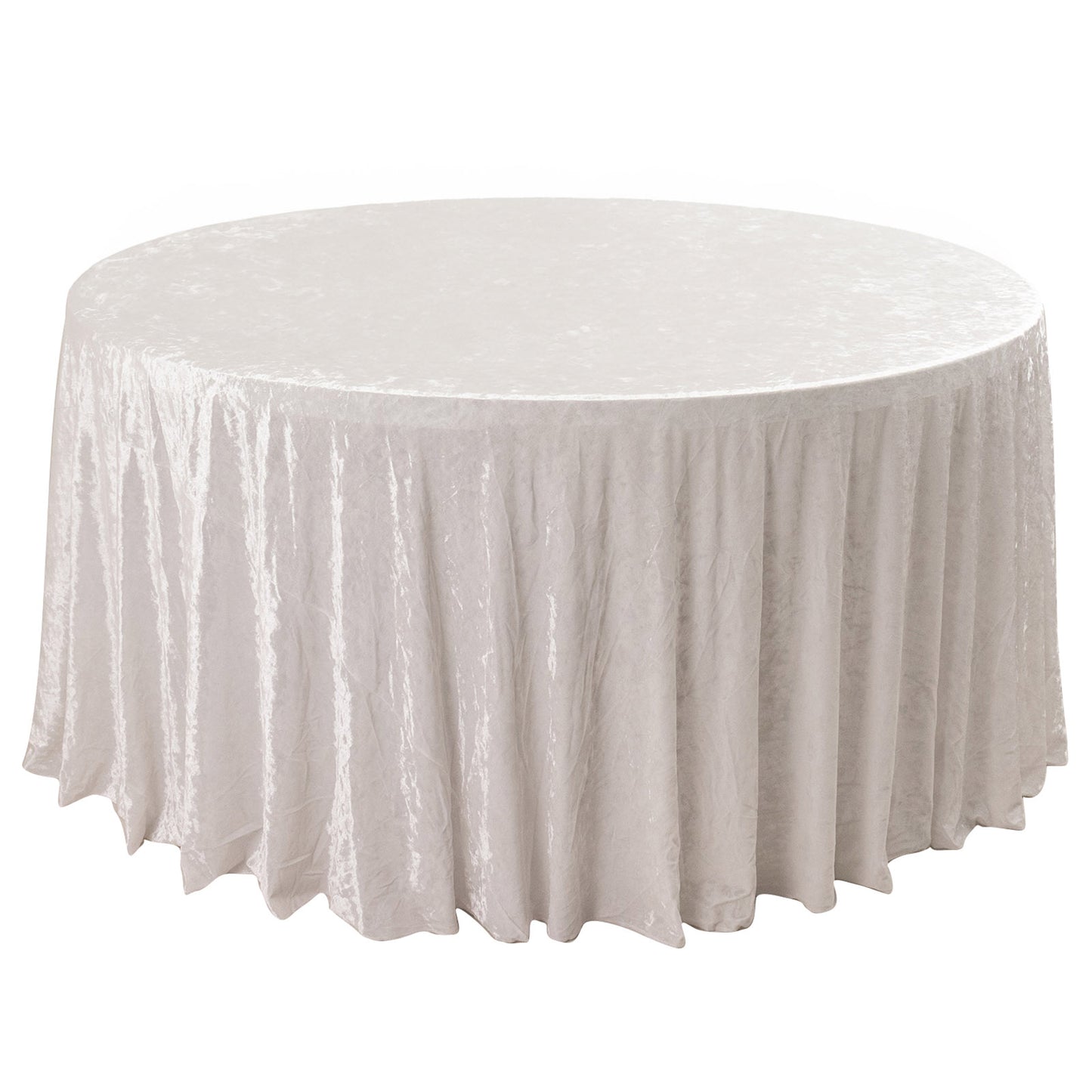 Premium Crushed 132" Round Velvet Tablecloth White - Wrinkle-Resistant Seamless Table Cover