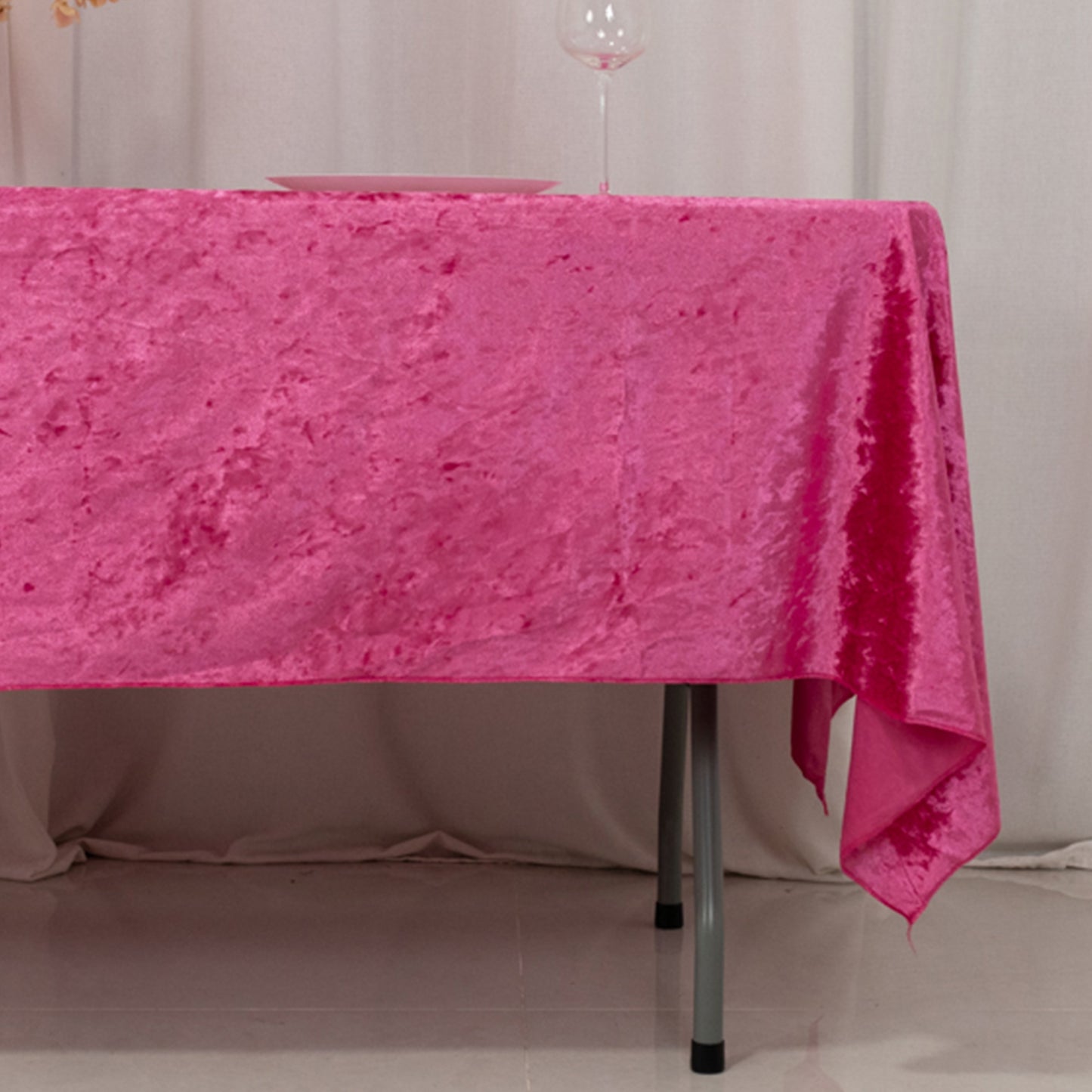 60"x102" Fuchsia Premium Crushed Velvet Rectangular Tablecloth