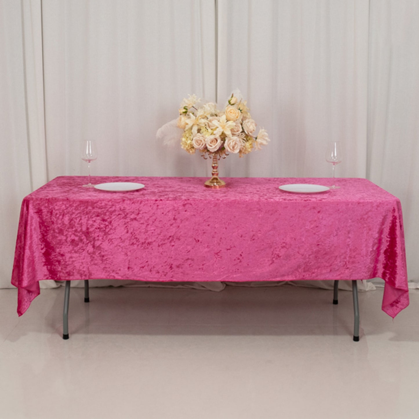 60"x102" Fuchsia Premium Crushed Velvet Rectangular Tablecloth