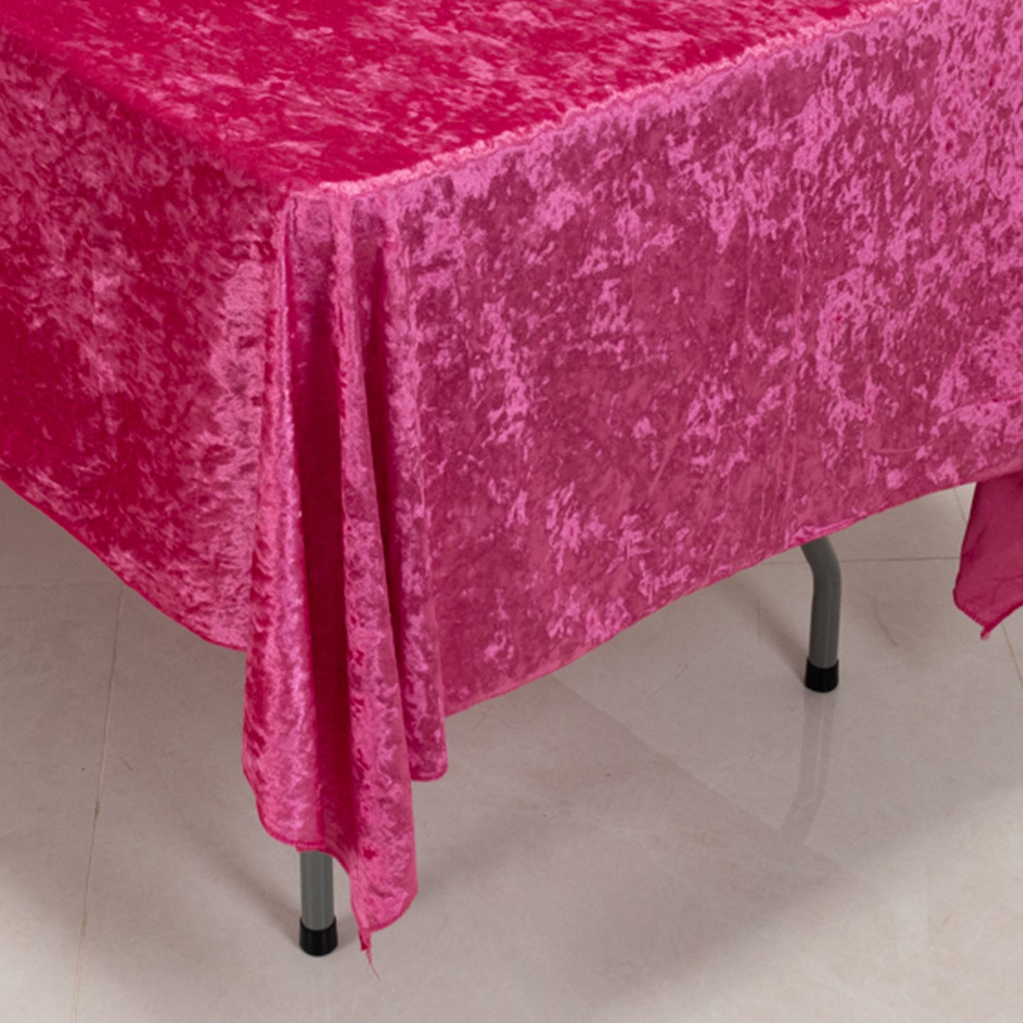 60"x102" Fuchsia Premium Crushed Velvet Rectangular Tablecloth