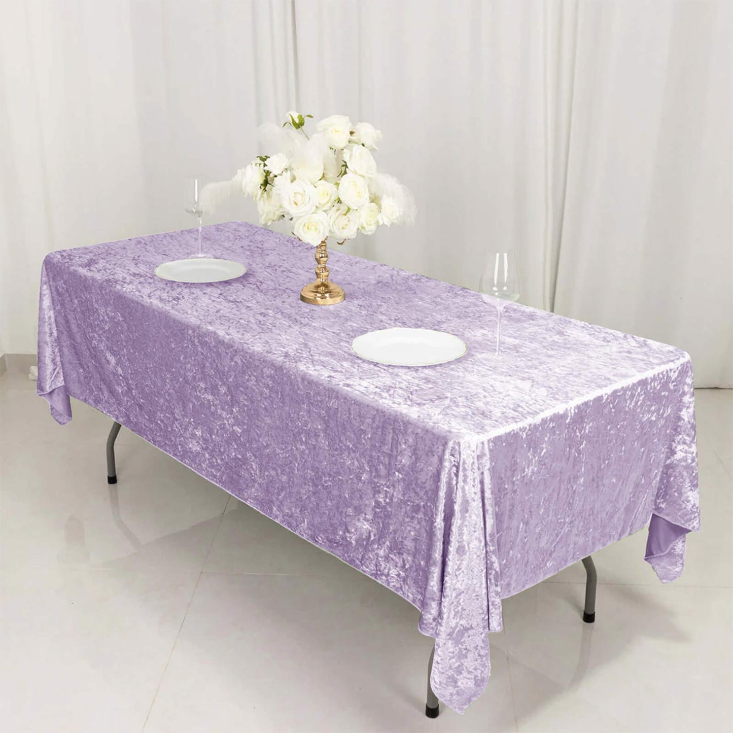 Premium Crushed Velvet 60"x102" Rectangle Tablecloth Lavender Lilac - Reusable Soft Table Cover