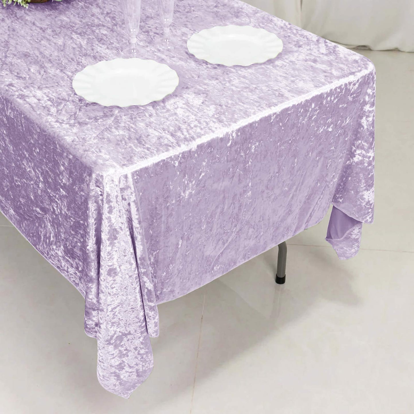 Premium Crushed Velvet 60"x102" Rectangle Tablecloth Lavender Lilac - Reusable Soft Table Cover