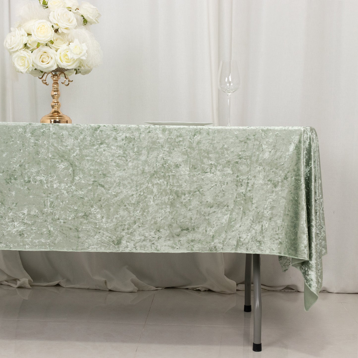 60"x102" Sage Green Premium Crushed Velvet Rectangular Tablecloth