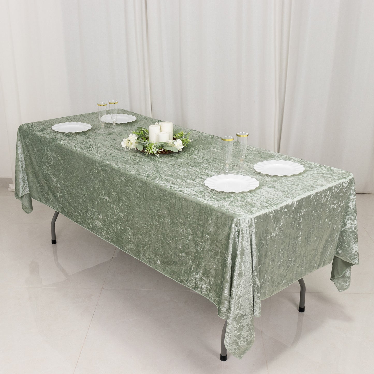 60"x102" Sage Green Premium Crushed Velvet Rectangular Tablecloth