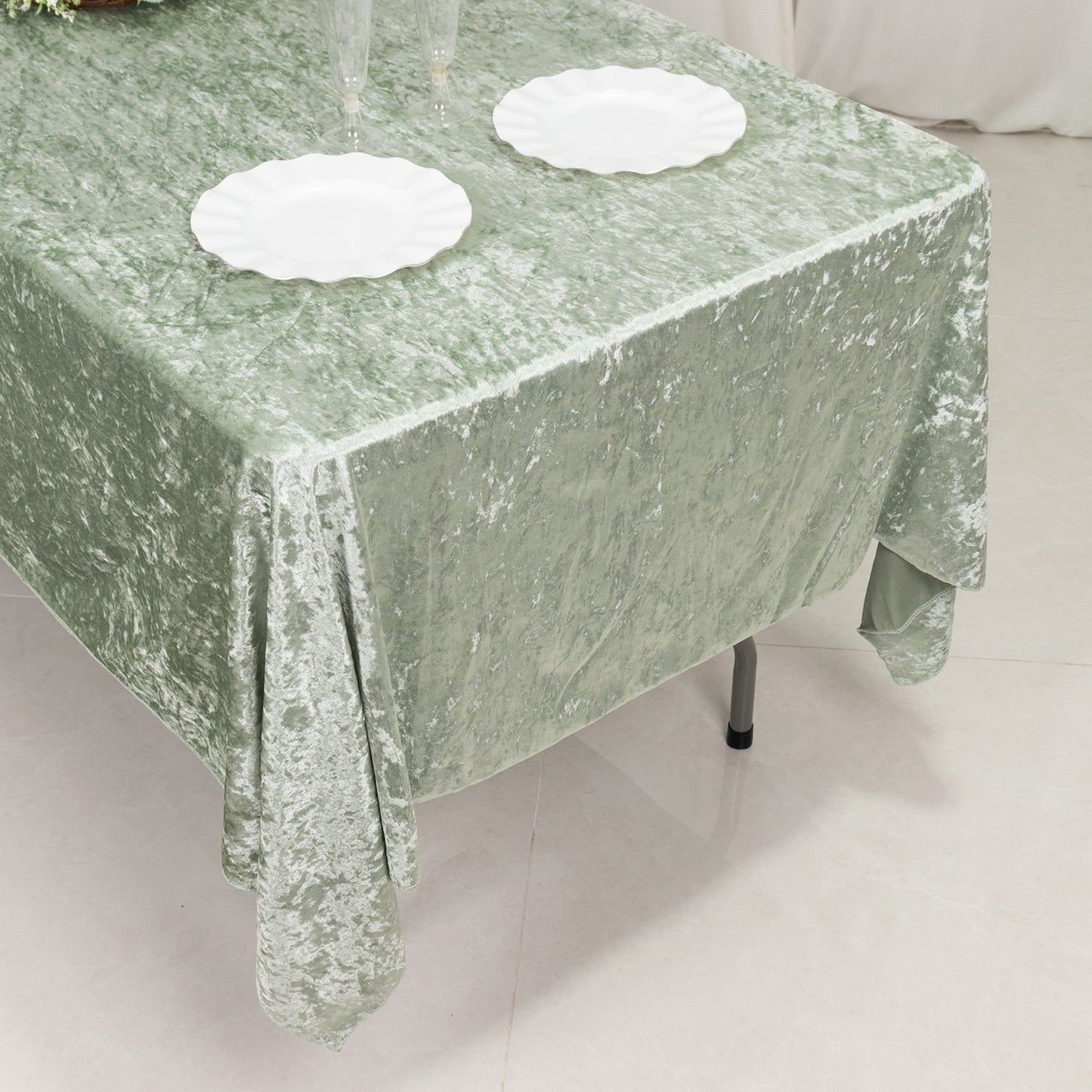 60"x102" Sage Green Premium Crushed Velvet Rectangular Tablecloth