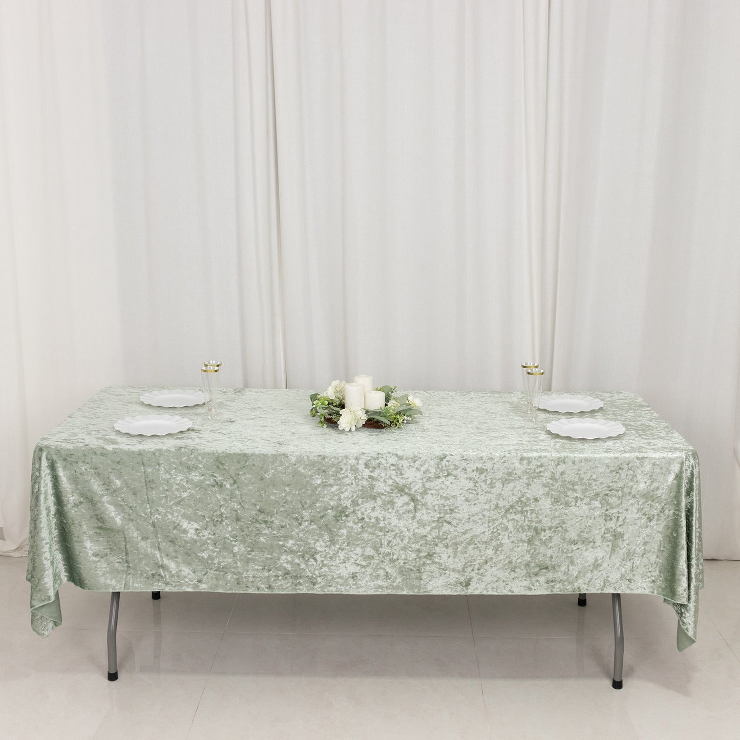 60"x102" Sage Green Premium Crushed Velvet Rectangular Tablecloth